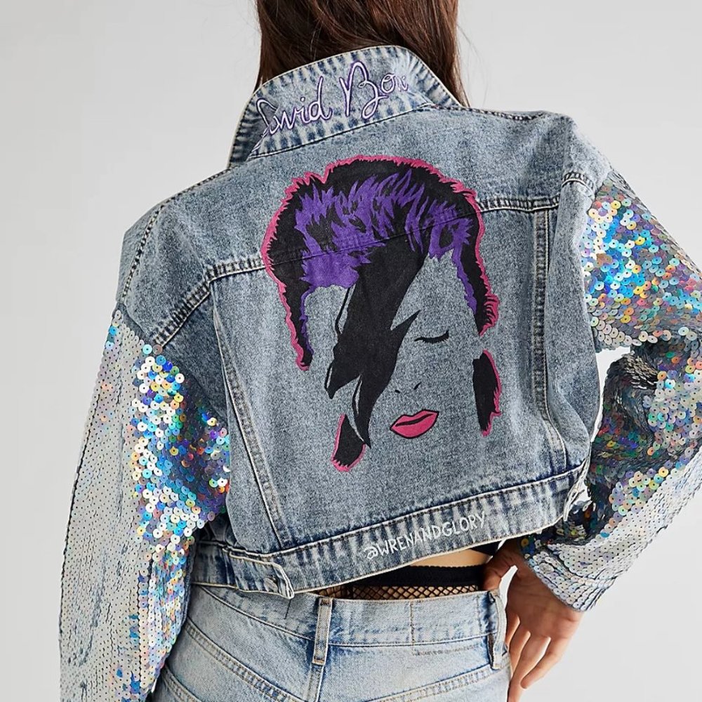 NWT Free People x Wren + Glory David Bowie Sequin Denim Jacket | OS - Picture 6 of 12